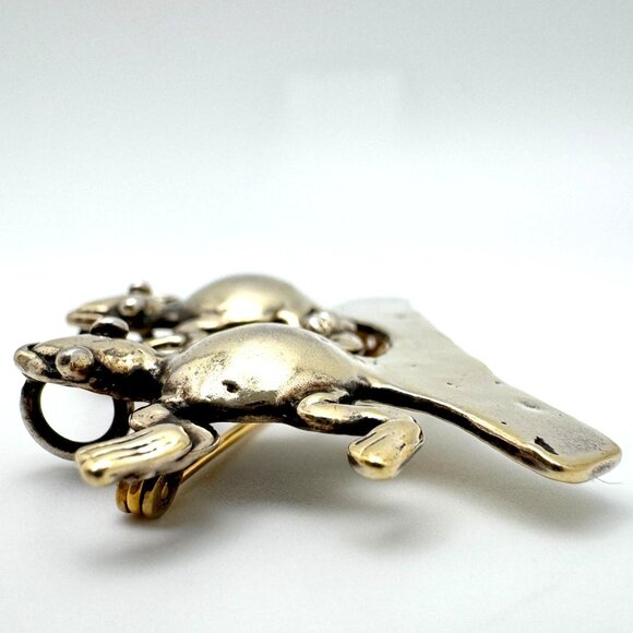 Sterling Silver Double Frog Brooch Pin .925 Unique Vtg Nature-Inspired Design - Picture 7 of 9